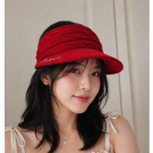 니트 오픈탑 바이저 햇 (빨강)<div id="product-title-en">Knitted Open-Top Visor Hat (Red)</div>
